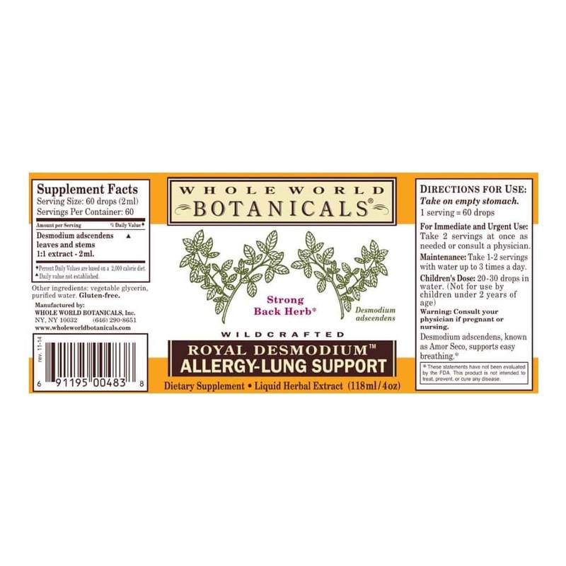Whole World Botanicals Royal Desmodium Allergy Lung Support -- 4