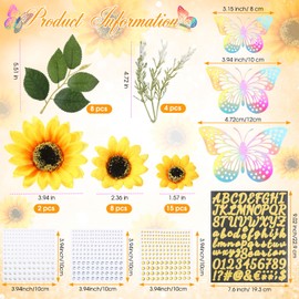 Hoteam Graduation Cap Decorations Kits Included Faux Flowers 3D Butterfly Stickers Self Adhesive Rhinestones Glitter Alphabet Letter Stickers for Grad Cap Topper DIY Craft Art Decor(Bright Yellow)