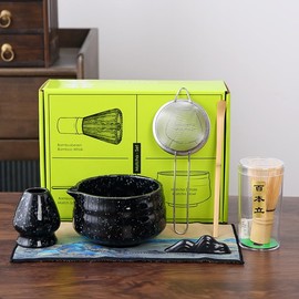 7pcs Matcha Set, Matcha Whisk Set Includes Matcha Bowl, Matcha Whisk Holder, Bamboo Matcha Whisk, Scoop and Matcha Sifter, 15 oz Mottled Matcha Kit for Tea Lovers