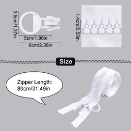 CRAFFANCY White Large Plastic Zippers, Teeth Heavy Duty Zippers for DIY Sewing Crafts Bags Tents Boat Canvas (80cm)