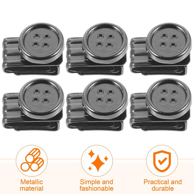 6-Piece Set of Metal Snap Clips for Suspenders, Sewing, Adjustable