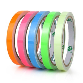 BOMEI PACK Glow in Dark Tape Fluorescent Luminous Tape Colored 5 Rolls 10mm x 5m for Indoors and Outdoors Design of DIY Craft Pattern，Creative Decoration.