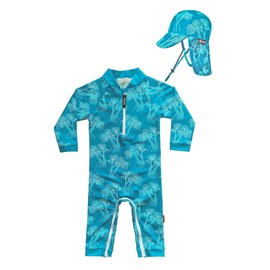 weVSwe Baby Toddler Sun Protection Rash Guard Swimsuit with Crotch Zipper Tree Peacock Blue Bathing Suit with Sun Hat 18-24 Months