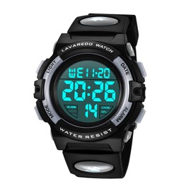 Kids Watch Boys Digital Boys Sports Watch Outdoor Multifunction 50M Waterproof Alert Date Day Display, 09-black-grey