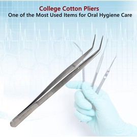 College Cotton Pliers Angled Serrated Beak Stainless Steel Dental Tweezers to Use for Teeth Gum Cleaning Oral Care Inspection Hygiene Tool with Grooved Handle Suitable for Pets Also