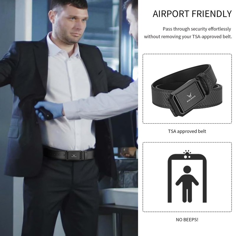 MACBORO Tsa Approved Belts for Men Plastic Buckle Hypoallergenic Non