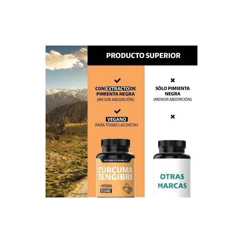 Cúrcuma Jengibre Piperina 60 Cápsulas Suplemento Nat