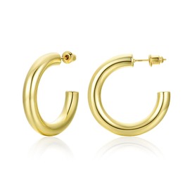 Cocadant Chunk Gold Hoop Earrings for Women,14K Real Gold Plated Thick Lightweight Open Hoop Earrings for sensitive ears hypoallergenic Jewelry Gift