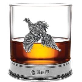 English Pewter Company 11oz Old Fashioned Whisky Rocks Glass with Pewter Base and Pheasant Motif [PHS104]