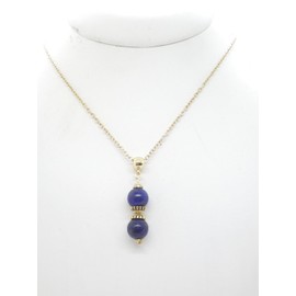 Damenhalskette mit blauem Lapislazuli-Perlenanhänger und tibetischen Perlen aus goldenem Metall