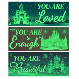 3 Pcs Glow in The Dark Winter Castle Wall Stickers, Snowflake Positive Words Castle Room Wall Decals, Printed Blue Motivational Words Wall Decor, Kids Bedroom Nursery Living Room Bathroom