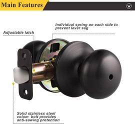 Probrico Keyless Privacy Door Knobs with Lock,Interior Door Locks for Bedroom Bathroom,Ball Shape Door Lockset in Oil Rubbed Bronze Finish,6 Pack