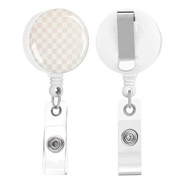 Lckgdozns Retractable Badge Holders, ID Card Holder with Retractable Cord, White Checkered