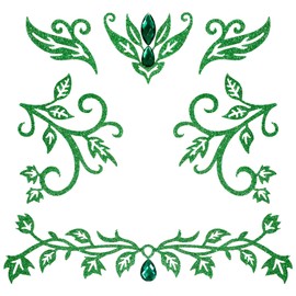 Parma77 Glitter Face Jewels, Green Floral Temporary Body Art Stickers with Rhinestone Gems, Festival Costume Makeup Accessories