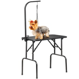 Yaheetech 32-inch Foldable Pet Dog Grooming Table with Adjustable Height Arm Drying Table for Home w/Noose for Small Dogs Cats Non-Slip Maximum Capacity Up to 220lbs Black
