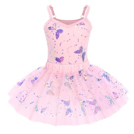 IMEKIS Girl Sequin Ballet Leotard Dress Princess Sling Fairy Butterfly Ballerina Dancewear Gymnastic Bodysuit Tulle Tutu Dance Costume Outfit Pink 3-4 Years