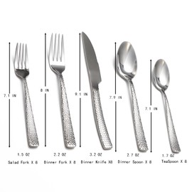 Hammered silverware set, 40 Piece Stainless Steel Flatware Set for 8, Food-Grade Tableware Cutlery Set for Home Restaurant, Mirror Polished, Dishwasher Safe
