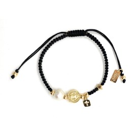 Alea Collection Protective St Benedict Medal Holy Charms Black String Adjustable Bracelet for Women