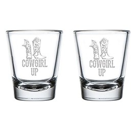 MIP Set of 2 Shot Glasses 1.75oz Shot Glass Cowgirl Up Boots