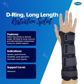 Comfort Cool D-Ring Wrist Brace. Indications - Carpal Tunnel, Tendonitis, Arthritis, Sprains, Post Cast. Soft, Lightweight Immobilizer with Finger Mobility, Removable Splint. Left X-Large.