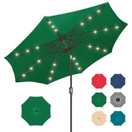 Funsite Patio Umbrella with Solar Lights, 9ft, 24 LED, Grass Green, Outdoor Umbrella with Push Botton Tilt & Crank, Heavy-Duty, Vented, Ideal for Garden, Backyard & Pool
