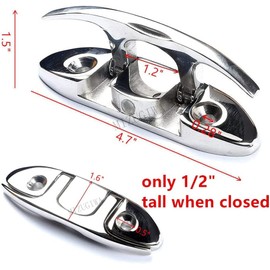 MIZUGIWA Boat Folding Cleats 4-1/2 Inch Stainless Steel Marine Flip Up Dock Cleat for Boat, Heavy Duty Boat Cleats Flip Up Rope Cleat W/Back Plate & Fasteners for Mooring,Boat Docks,Decks,Kayaks