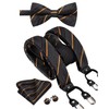 Hi-Tie Black and Gold Mens Stripe Suspender and Pre-Tied Bow