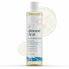 NEW! AlmondClear Face & Body Wash for acne & folliculitis-prone skin, anti-aging, dark spots, ingrown hairs everyday exfoliating cleanser with mandelic acid and botanicals, 6.7 fl oz