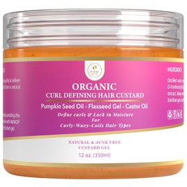 MAKOF BEAUTY Curls Defining & Styling Custard Gel, Enhances Curls Definition & Long-Lasting Hold. With Flaxseed, Pumpkin Seed & Rosemary. Natural Hair Styling, 12 fl oz