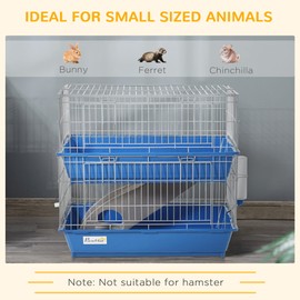 2-Tier Guinea Pig Cage, Ferret Cage, Chinchilla Cage, Small Animal Cage Indoor with Dish and Bottle, 2 Doors, Deep Bottoms, Ramp, 28", Blue