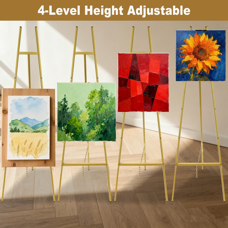 43.5" Gold Easel Stand for Sign,4-Level Height Display Easel with