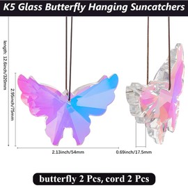 Beebeecraft 2Pcs Butterfly Crystal Suncatcher 2x3Inch AB Glass Color Hanging Prism Rainbow Maker for Window Garden Door Home Decoration Colorful