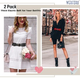 WERFORU 2 Pack Women Elastic Stretchy Wide Belt for Dress Ladies Stretch Thick Waist Belt with Gold O Ring Buckle, Fit waist size 29-33 Inches, Black+Red