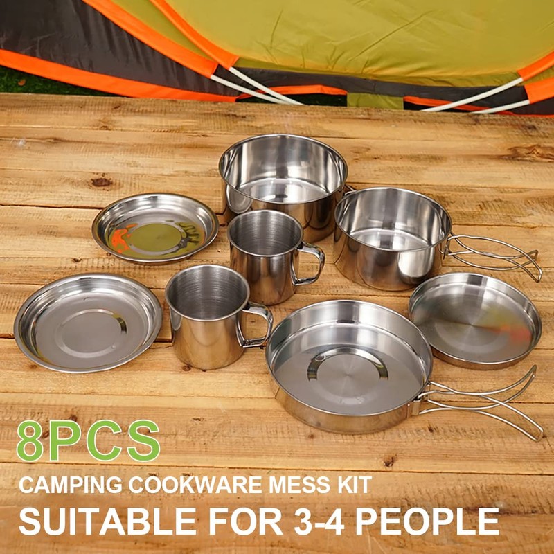 Lixada Camping Cookware Mess Kit 8PCS Stainless Steel Cooking Pot