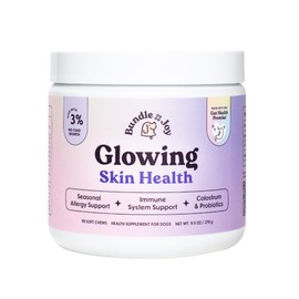 Bundle x Joy Bundle x Joy Glowing Skin and Coat Supplement for Dogs, 90 Soft Chews, Probiotics for Dogs with Colostrum, Omega 3 Fatty Acids, Salmon Oil, and Turmeric, Supports Seasonal Allergies & Itchiness