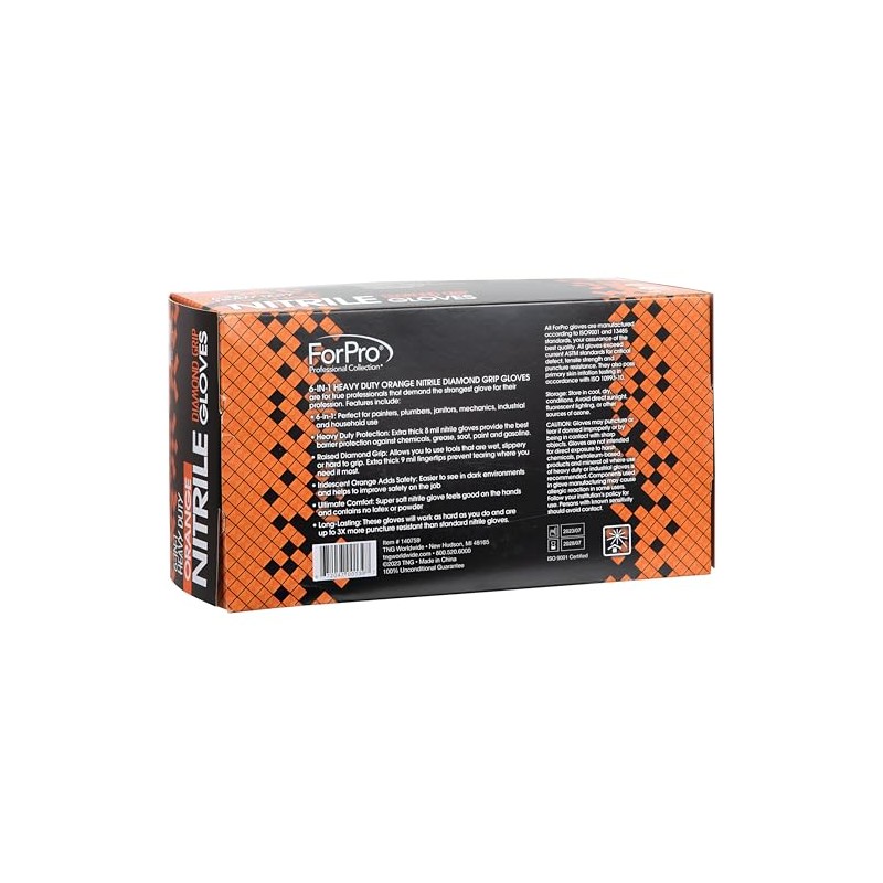 ForPro Professional Collection - Guantes desechables de nitrilo resistentes, naranja,
