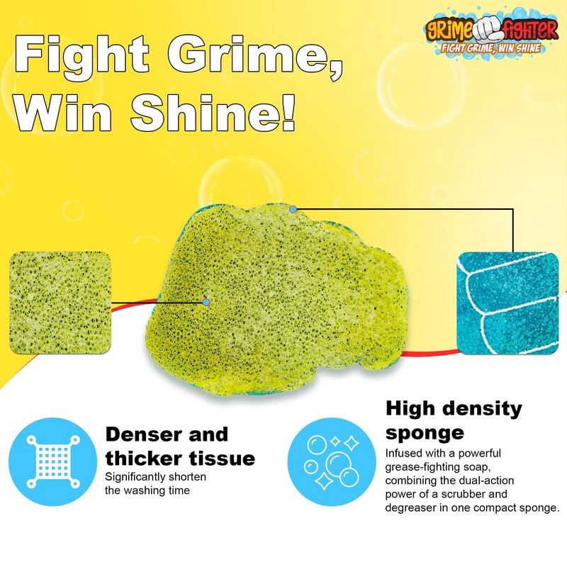 Degreaser Dish Soap Infused Cleaning Sponge, Activates with Water, 2