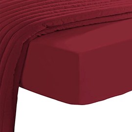 Pizuna 600 Thread Count Cotton Fitted Sheet 170 x 200 - 180 x 200 cm Rio Red, 100% Long Staple Fitted Sheet, Soft Mako Satin Weave Fits up to 40 cm Mattress Height (100% Cotton Bed Sheet)