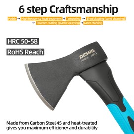 10” Outdoor Hatchet Forged Carbon Steel Heat Treated Hand Tool, Fiberglass Shock Reduction Handle with Anti-Slip Grip