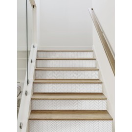 Simple Shapes Herringbone Tile Peel and Stick Stair Riser Strips (Black, 15 Pack - 48" w x 6.5" h)