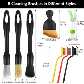 HavaCue 8-Piece Car Detailing Brush, Brush Car Cleaning Soft Car Brush Set, Cleaning Brush Car for Dust, Interior and Exterior Cleaning of Cars, Tyre Cleaning, Office
