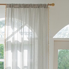 Deeprove - Cortinas bohemias de 182 cm de largo, estilo clásico, bohemio, bordado, algodón, lino, para ventana, cuarto de estar, sala de estar, comedor, 1 panel
