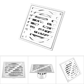 Tyenaza Floor Drain Stainless Steel Outdoor Yard Drain Floor Drain Shower Drain Square Shower Drain Anti-Odour Waste Gate Large Calibre for Bathroom Kitchen Garage Cellar (150 x 150 mm)