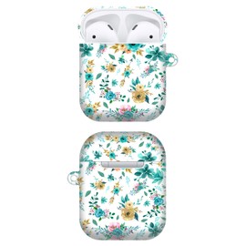 GlamCase for AirPods 2nd & 1st Generation Case, AirPods 1/2 Case - Teal Floral Pattern Design Printed Cute Plastic Hard Protective Designer AirPod Case/Cover for AirPods 1st / 2nd Generation
