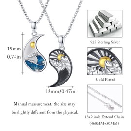 JFASHOP Yin Yang Necklace 925 Sterling Silver Taichi Pair BFF Chain Mountain Sun Pendant Necklace 2 Pieces Yin Yang Chain Jewellery Gifts for Women Men Couple (Necklace), Sterling Silver, No