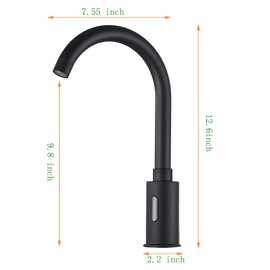 Automatic Touchless Sensor Faucet Black Motion Activated Kitchen Bathroom Hands Free Tap AC DC Powered 360 Degree Swivel Electric Infrared Sensor with Mixing Valve Public Vessel Sink Faucet