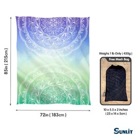 Sunlit Silky Soft Beach Blanket, Sandproof Mat with Corner Pockets, 215 x 183 cm, Mesh Pocket, Beach Party, Travel, Camping and Outdoor Music Festival, Blue Purple Sea Green Mandala