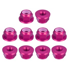 sourcing map Nylon Insert Hex Lock Nuts, 10pcs - M5 x 0.8mm Aluminum Alloy Self-Locking Nut, Anodizing Flange Lock Nut for Fasteners (Pink)
