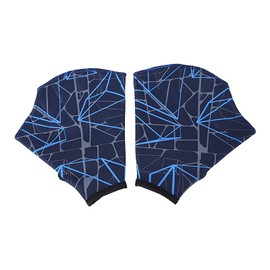 Aquatic Glove Open Finger Webbed Swimming Elastic Nylon Water Training Paddle Adjustable Diving Hand Swim Gear for Men Women Fitness Surfing Sport Fin Web Equipment, Navy Blue, SWMGLOVE93