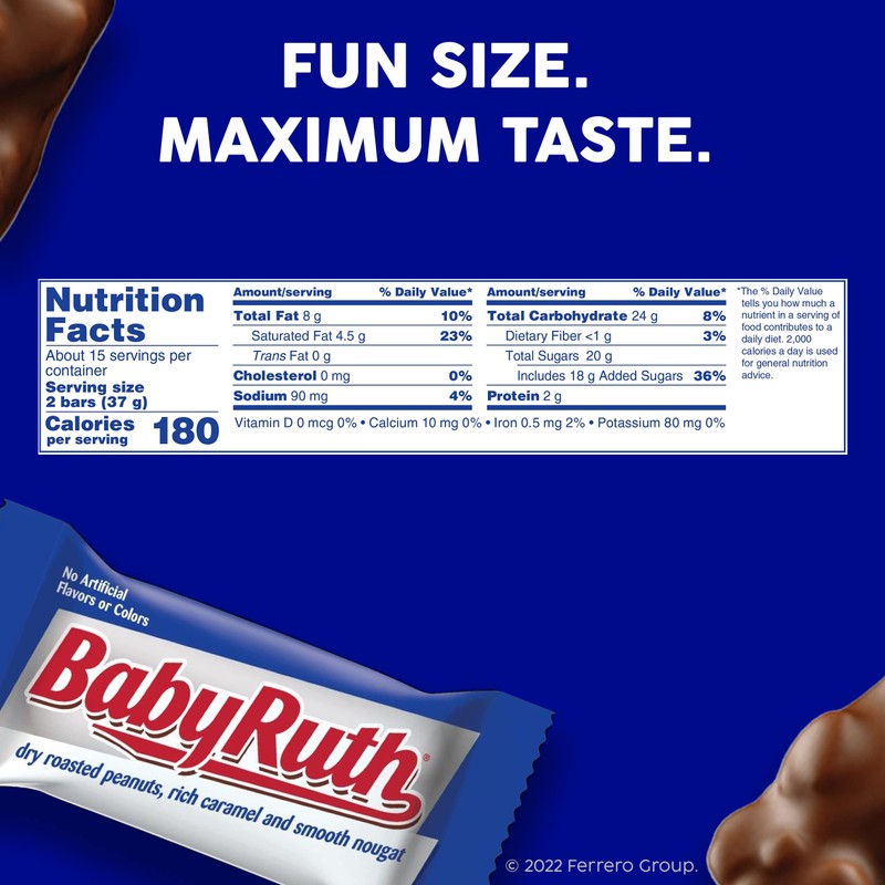Baby Ruth, Chocolatey, Peanut, Caramel, Nougat, Fun Size Individually Wrapped